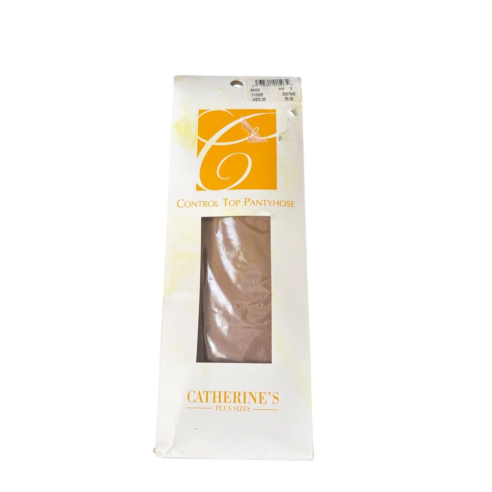 Catherines Control Top Pantyhose Size E Beige Sheer Nylon NIP